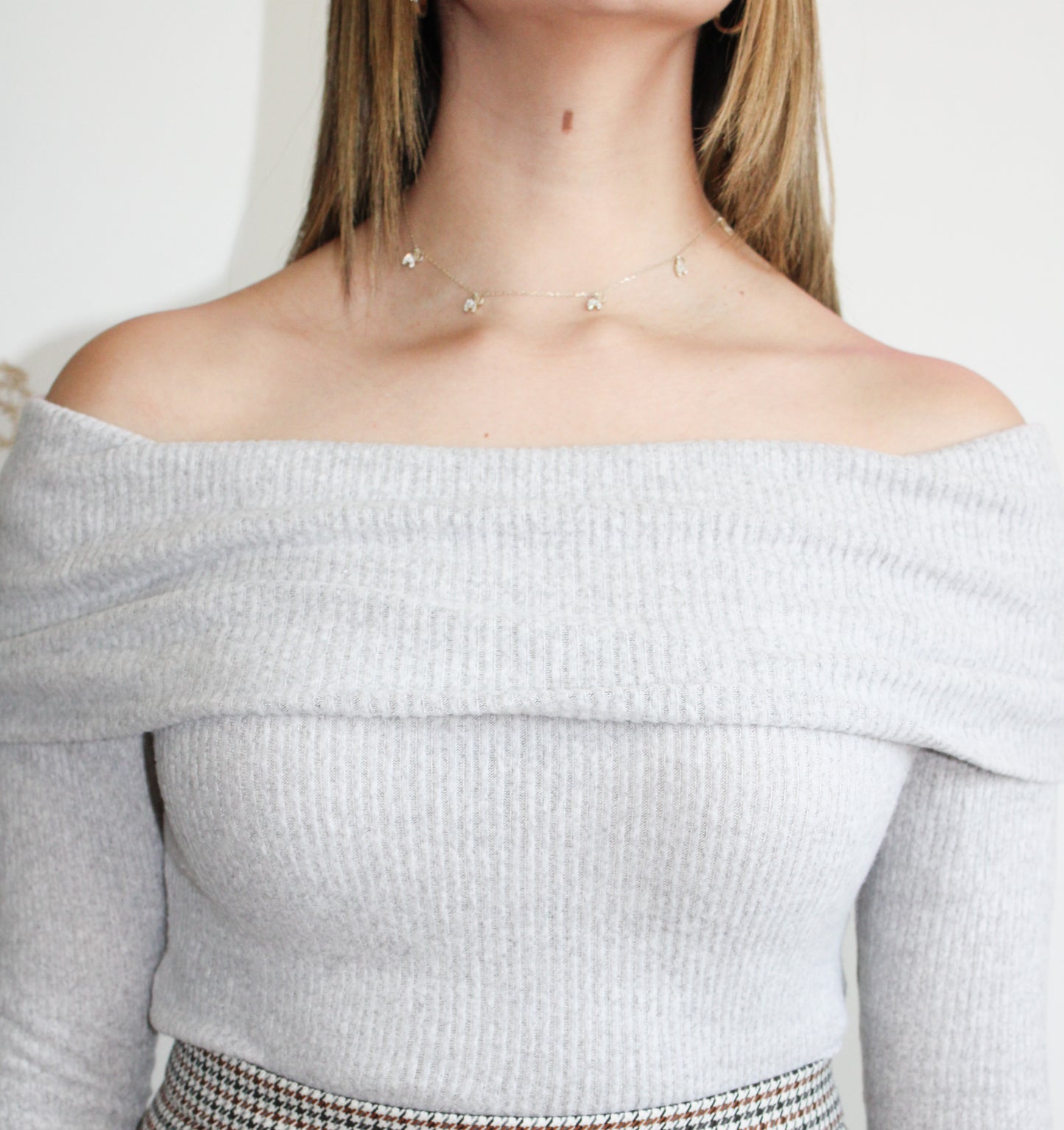 Grey Off-Shoulder Sweater